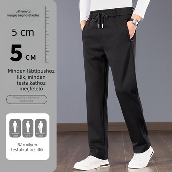 Férfi fleece-béléssel ellátott casual nadrág, magas derék, egyenes szár, plusz méret, övvel