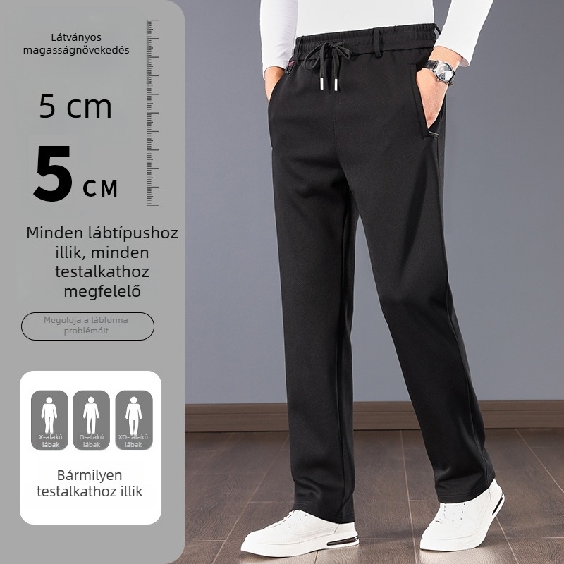Férfi fleece-béléssel ellátott casual nadrág, magas derék, egyenes szár, plusz méret, övvel