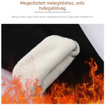 Plusz méretű női nadrág ősz-télre, vastag bélésű fleece-szel, laza egyenes szabás, magas derék, csíkos