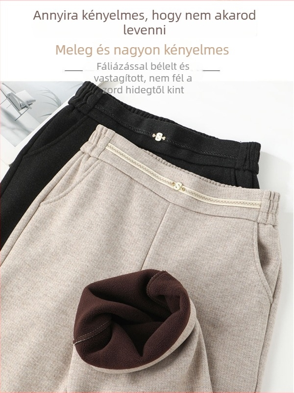 Női magas derekú egyenes szabású nadrág fleece belsővel, télre 2025, poliészter/ nylon/ spandex keverék