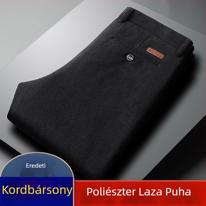 Őszi-téli kordbársony férfi nadrág középkorúaknak és idősebbeknek, egyenes szabás, magas derék, laza szabás
