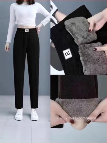 Chenille anyagú harém nadrág fleece-sel bélelt, vastag, magas derekú, pluszméret, középkorú és idősebb nőknek, mindennapi viselet, meleg és stílusos