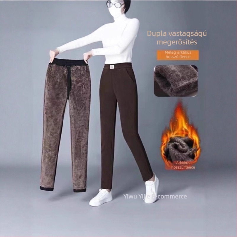 Chenille anyagú harém nadrág fleece-sel bélelt, vastag, magas derekú, pluszméret, középkorú és idősebb nőknek, mindennapi viselet, meleg és stílusos