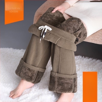 Női széles szabású nadrág fleece béléssel, őszi-téli szezonra, egyenes szabású, meleg