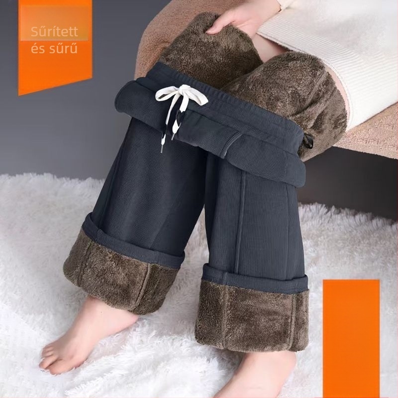Női széles szabású nadrág fleece béléssel, őszi-téli szezonra, egyenes szabású, meleg