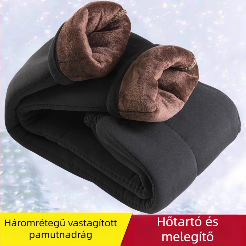 Női laza szabású nadrág, vastag téli poliészter anyag, téli 2025 szezon, >95% poliészter