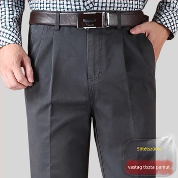Egyenes szabású pamut-keverék nadrág len fő anyagból téli üzleti viselethez