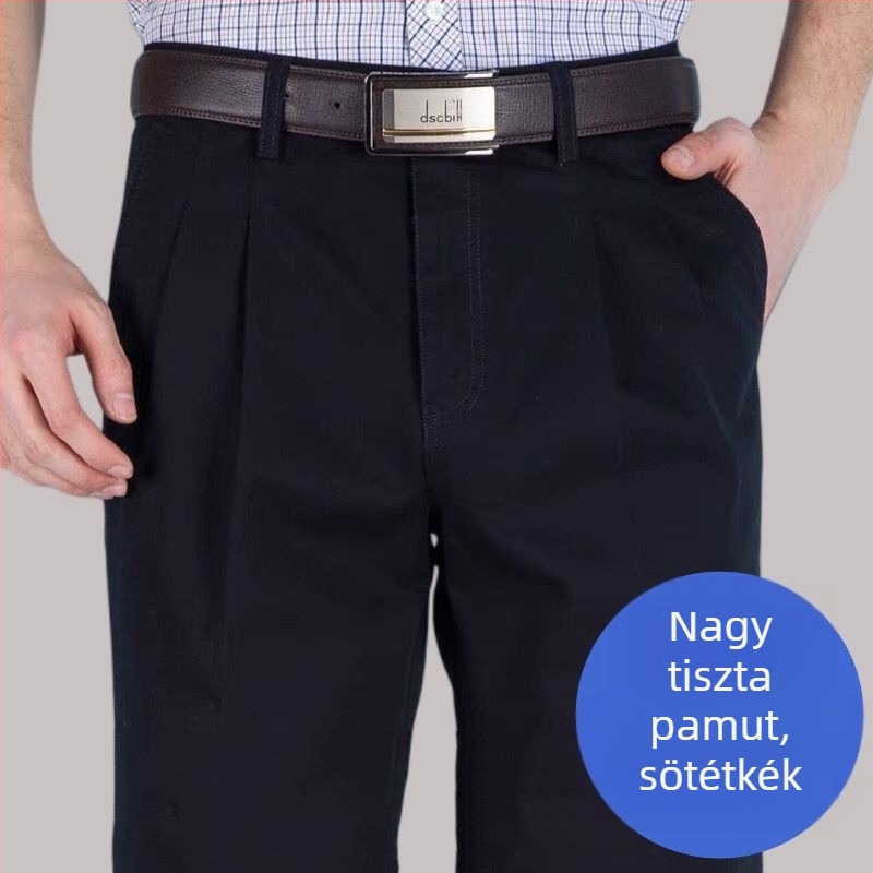 Egyenes szabású pamut-keverék nadrág len fő anyagból téli üzleti viselethez