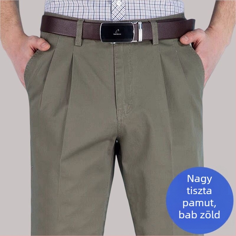 Egyenes szabású pamut-keverék nadrág len fő anyagból téli üzleti viselethez