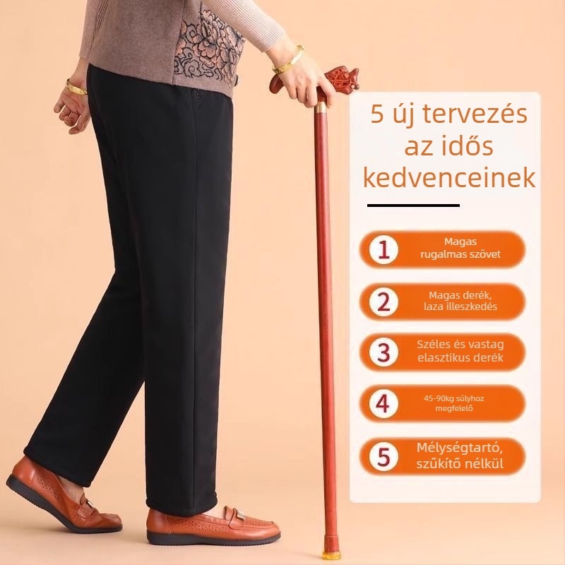 Téli női nadrág fleece-béléssel, laza szabás, idős nőknek, kültéri viselethez
