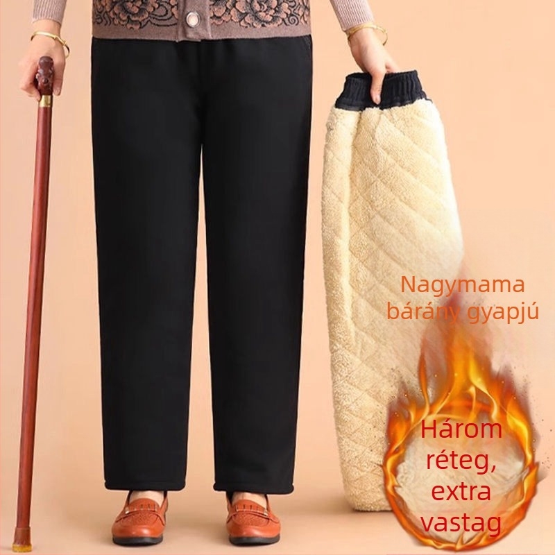 Téli női nadrág fleece-béléssel, laza szabás, idős nőknek, kültéri viselethez