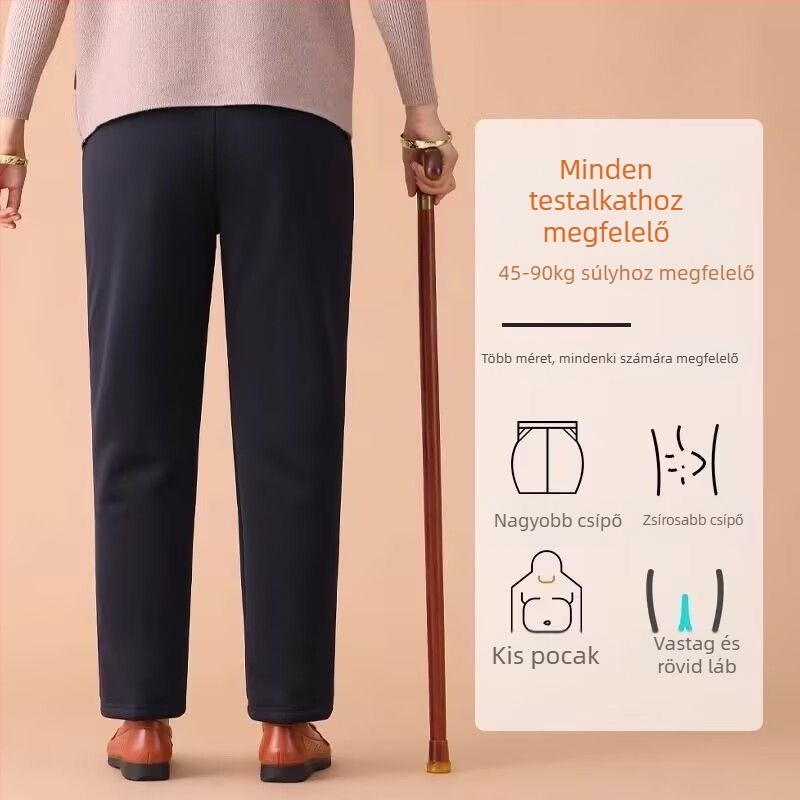 Téli női nadrág fleece-béléssel, laza szabás, idős nőknek, kültéri viselethez