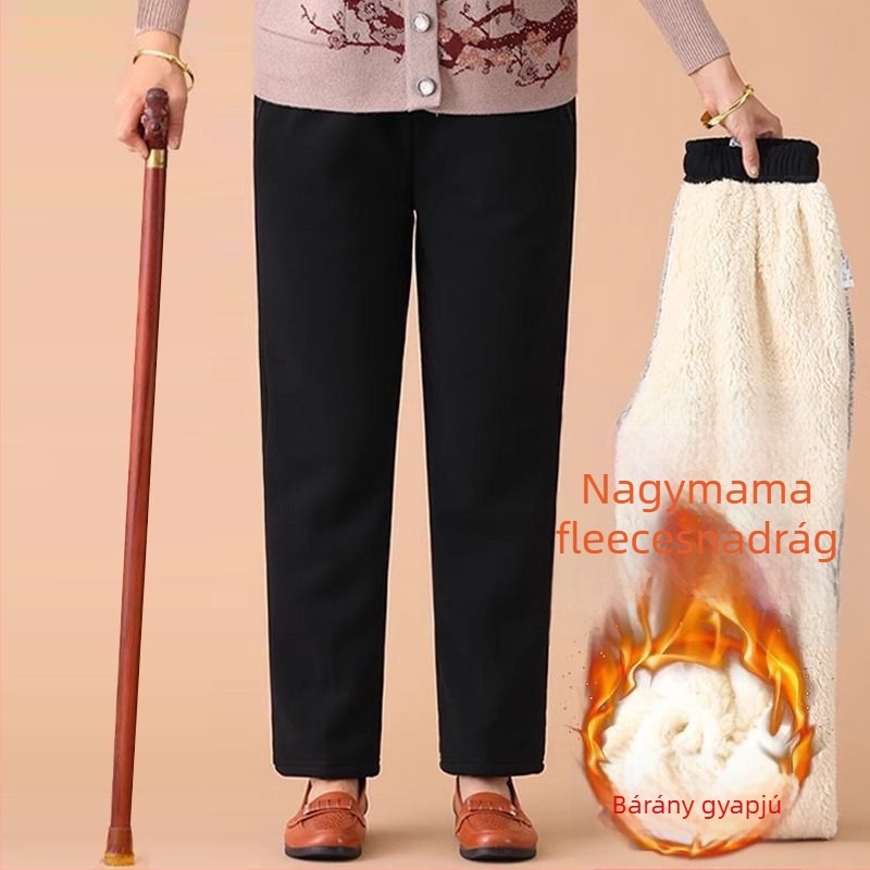 Téli női nadrág fleece-béléssel, laza szabás, idős nőknek, kültéri viselethez
