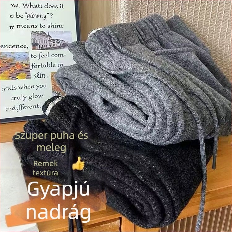 Női fleece-béléssel ellátott széleslábú nadrág őszre– télre, mindennapi casual stílus