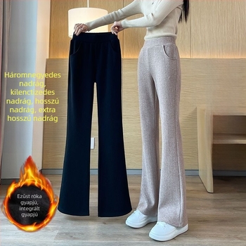 Női chenille crop fazonú széleslábú nadrág, kis méret, drapált hatású, fleece bélés