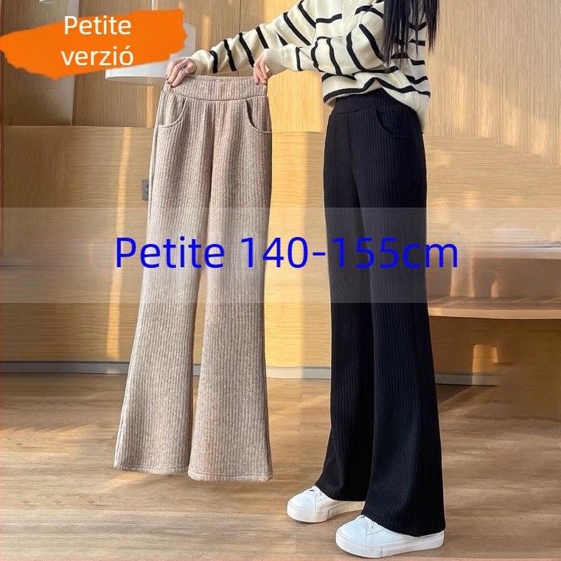 Női chenille crop fazonú széleslábú nadrág, kis méret, drapált hatású, fleece bélés
