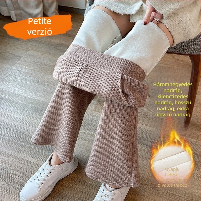 Női chenille crop fazonú széleslábú nadrág, kis méret, drapált hatású, fleece bélés