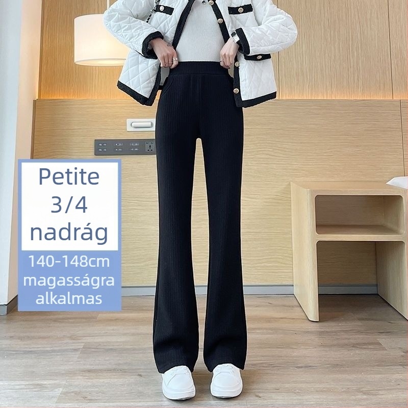 Női chenille crop fazonú széleslábú nadrág, kis méret, drapált hatású, fleece bélés