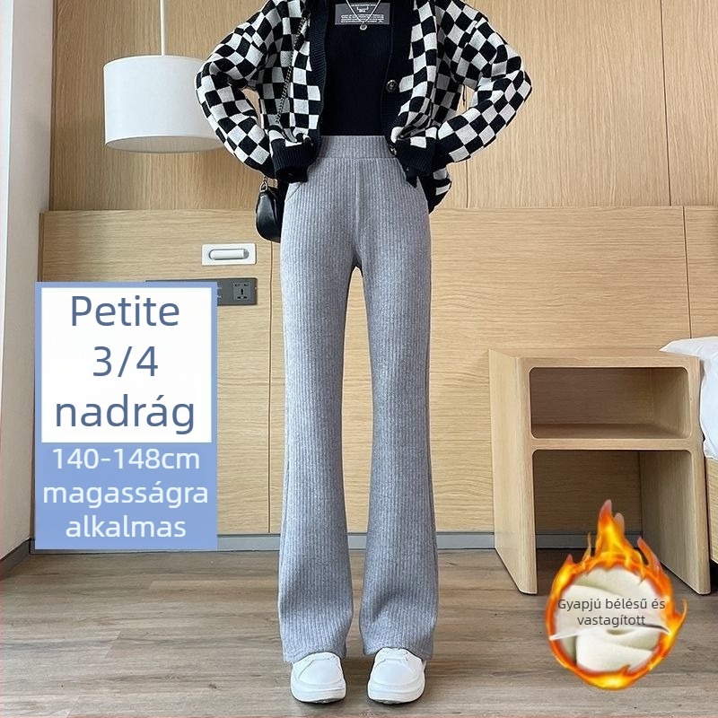 Női chenille crop fazonú széleslábú nadrág, kis méret, drapált hatású, fleece bélés