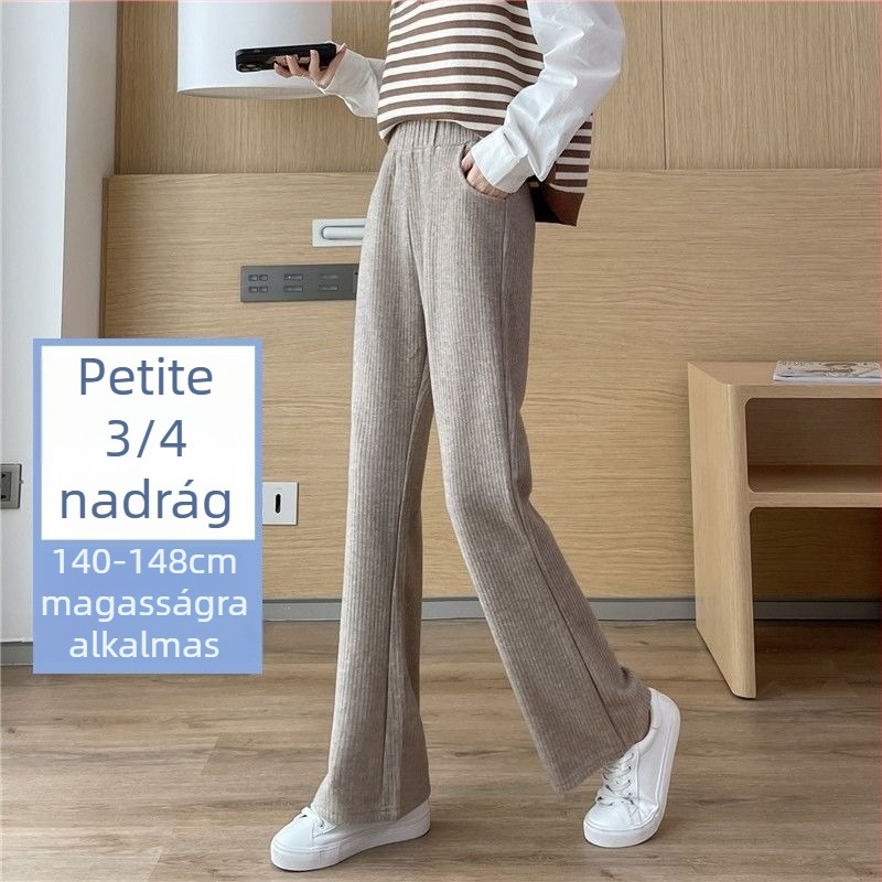 Női chenille crop fazonú széleslábú nadrág, kis méret, drapált hatású, fleece bélés
