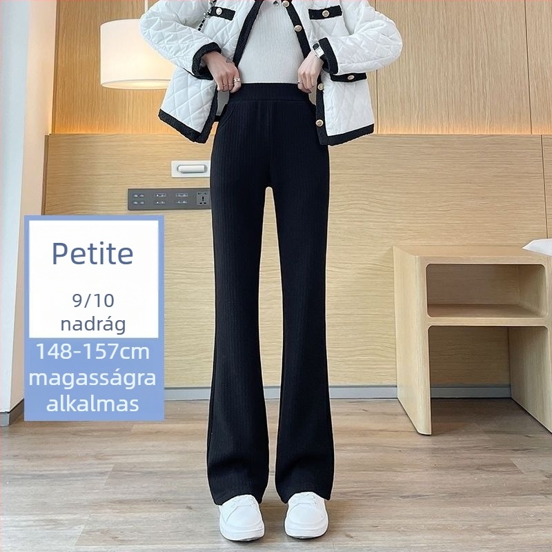 Női chenille crop fazonú széleslábú nadrág, kis méret, drapált hatású, fleece bélés