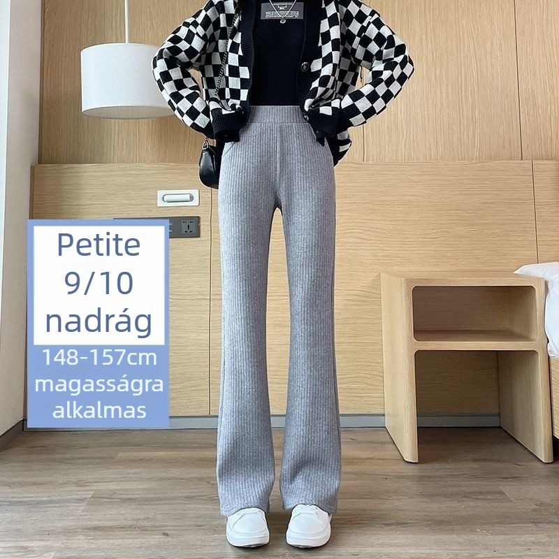 Női chenille crop fazonú széleslábú nadrág, kis méret, drapált hatású, fleece bélés