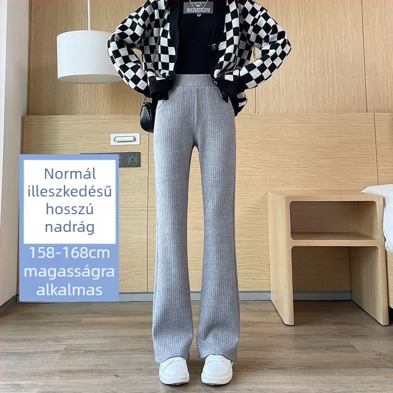 Női chenille crop fazonú széleslábú nadrág, kis méret, drapált hatású, fleece bélés