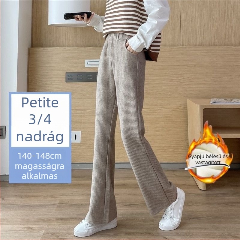 Női chenille crop fazonú széleslábú nadrág, kis méret, drapált hatású, fleece bélés