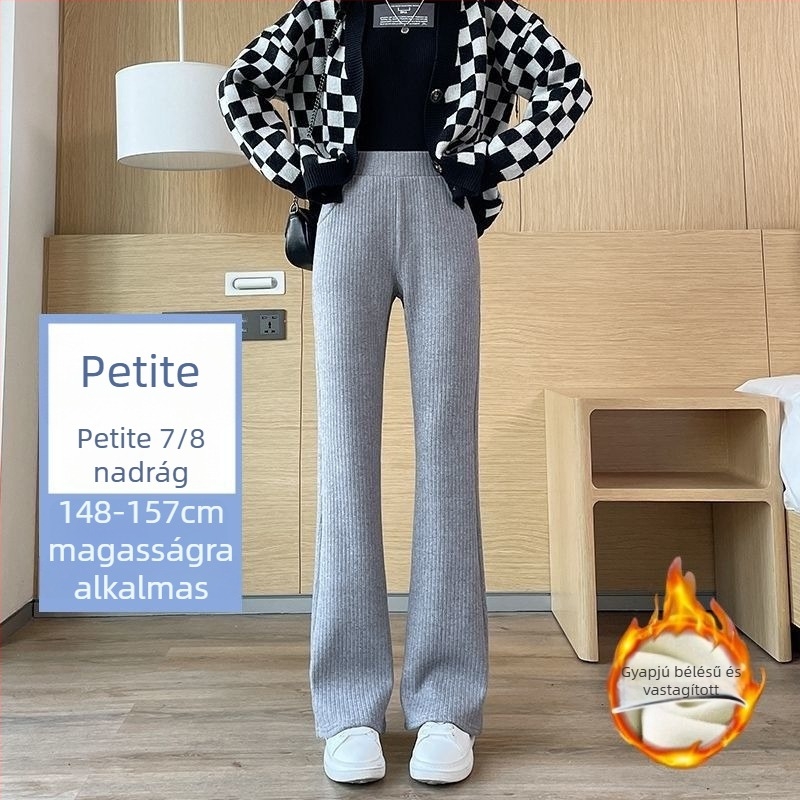 Női chenille crop fazonú széleslábú nadrág, kis méret, drapált hatású, fleece bélés