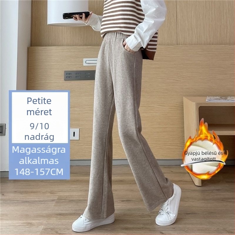 Női chenille crop fazonú széleslábú nadrág, kis méret, drapált hatású, fleece bélés