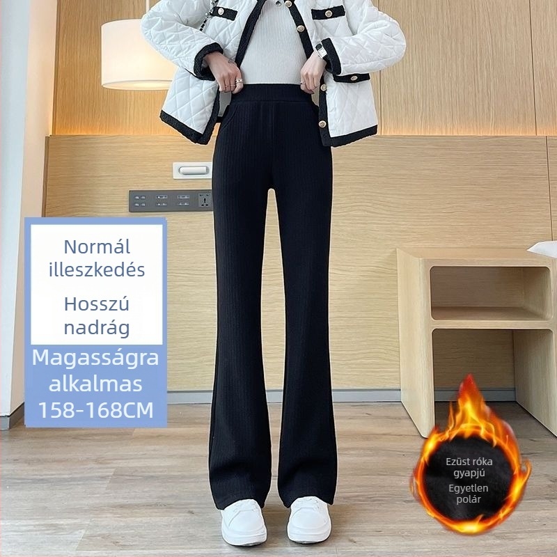 Női chenille crop fazonú széleslábú nadrág, kis méret, drapált hatású, fleece bélés