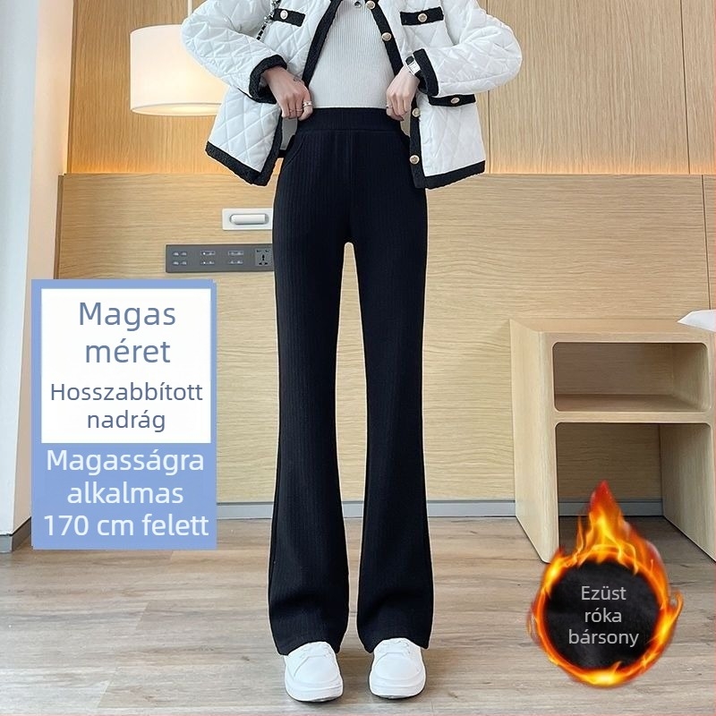 Női chenille crop fazonú széleslábú nadrág, kis méret, drapált hatású, fleece bélés