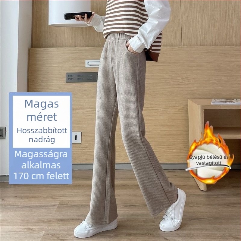Női chenille crop fazonú széleslábú nadrág, kis méret, drapált hatású, fleece bélés