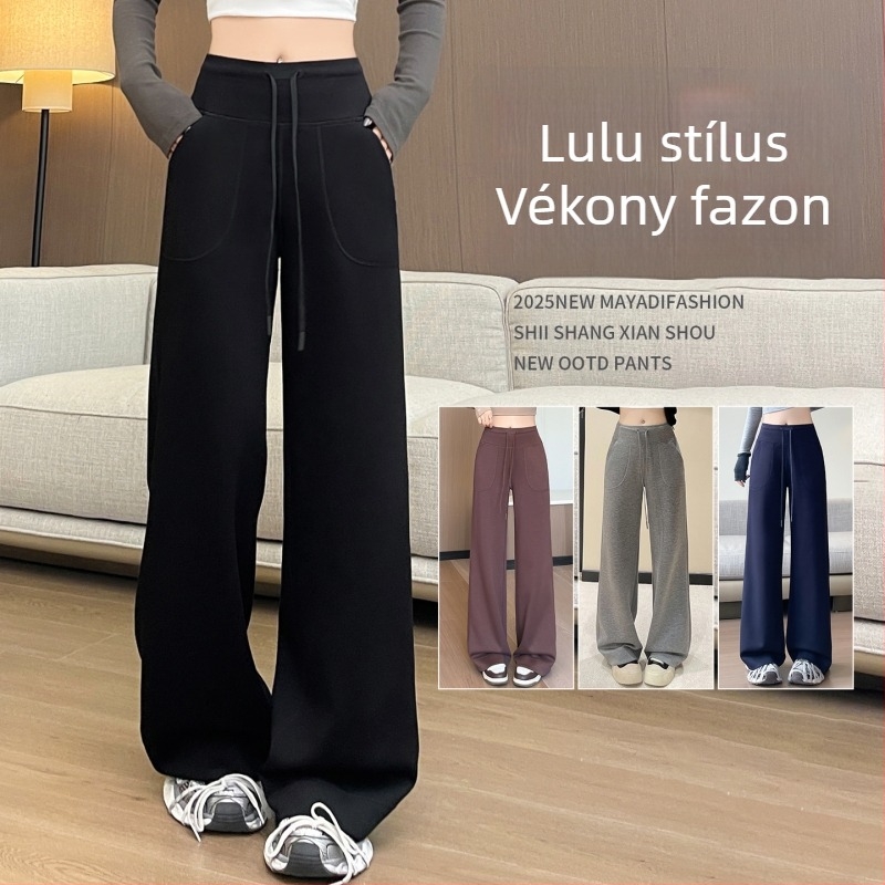 Női keskeny, casual szabású egyenes nadrág tavasz–őszre, fleece béléssel és légréteggel, magas derék a hasi kontrollért, karcsúsító jóga nadrág