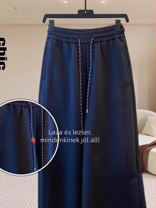 Női széles szárú sportnadrág tavasz–nyár, magas derék, laza szabás, plusz méret, mindennapi nadrág