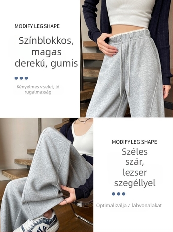 Női magas derekú, széles lábú nadrág sötétkék színben, háromnegyedes hossz, mindennapi egyenes fazon