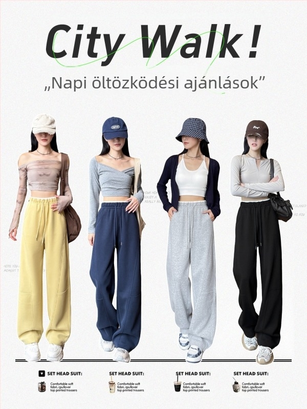 Női magas derekú, széles lábú nadrág sötétkék színben, háromnegyedes hossz, mindennapi egyenes fazon