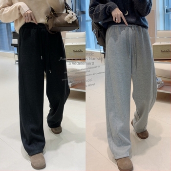 Női téli nadrág fleece bélésű, vastag, egyenes szabású, casual, gyapjú szövésből, 2024 tél