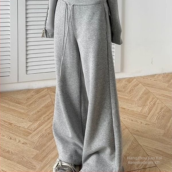 Széles szárú casual nadrág, szövött anyagból, gyapjú, mikroelasztikus, normál vastagság, nőknek