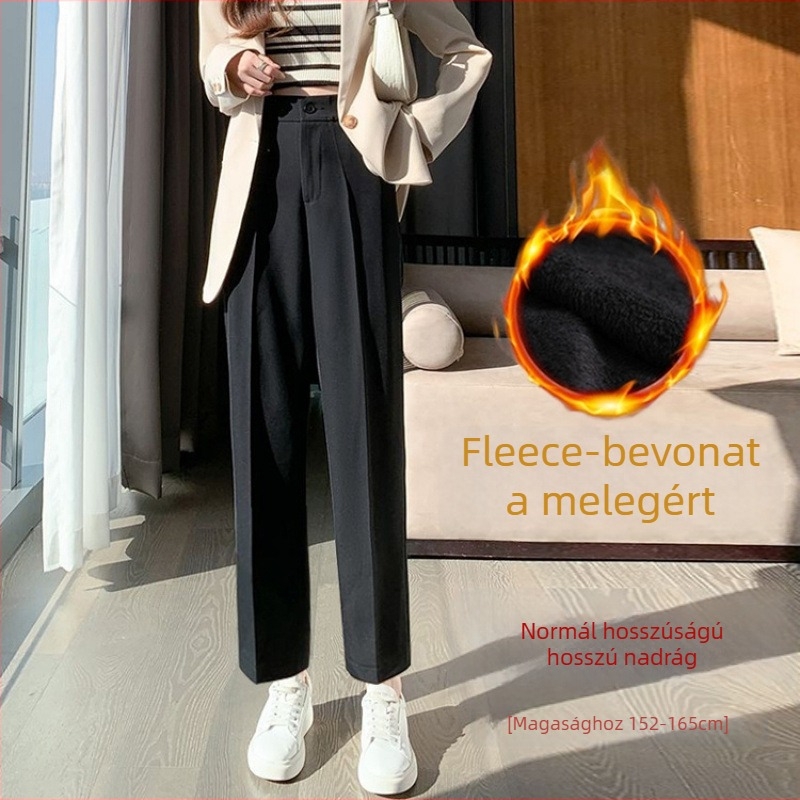 Női poliészter harém nadrág, magas derék, mikroelasztikus, városi casual stílus, 9/10 hossz