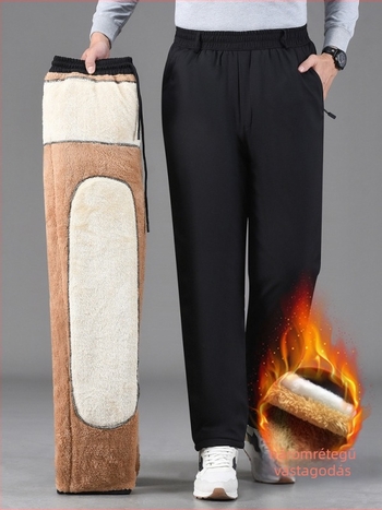 Téli férfi egyenes szabású nadrág poliészterből, magas derekú, középkorú férfiak számára