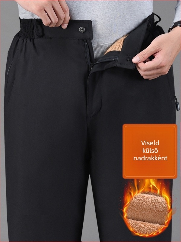 Téli férfi egyenes szabású nadrág poliészterből, magas derekú, középkorú férfiak számára