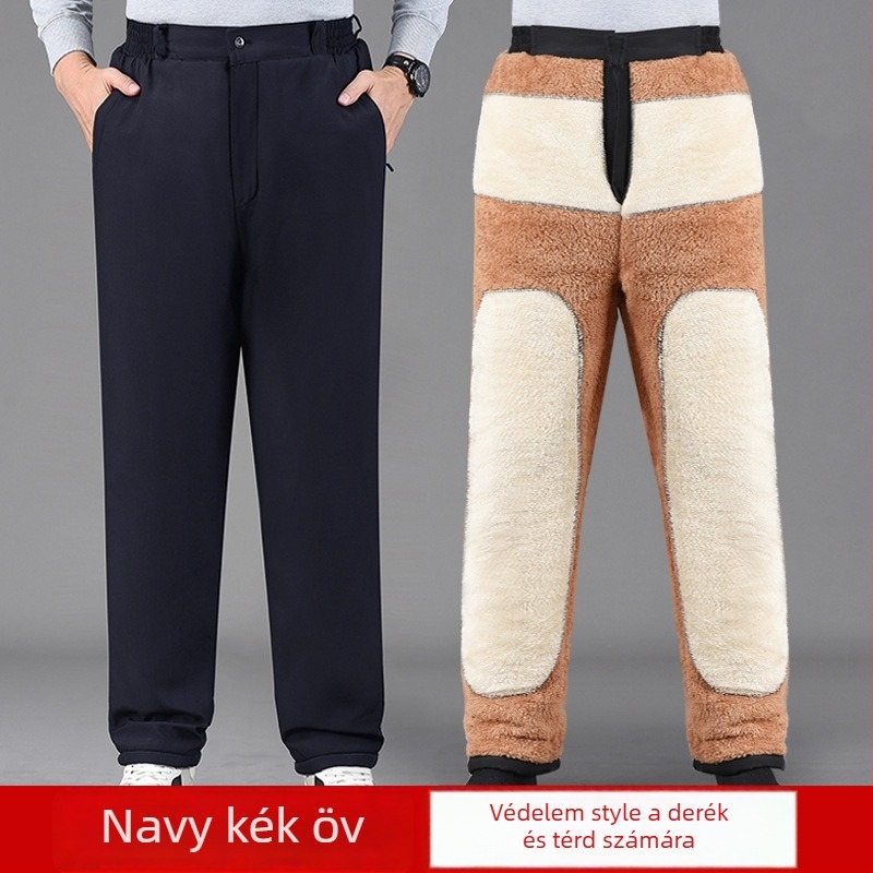 Téli férfi egyenes szabású nadrág poliészterből, magas derekú, középkorú férfiak számára