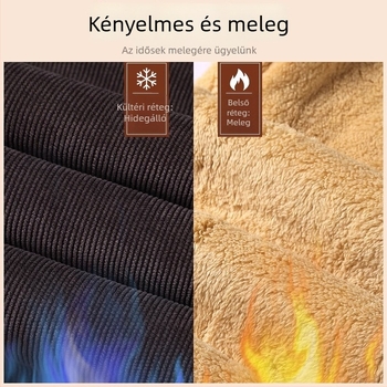 Férfi téli kordbársony nadrág fleece-béléssel, egyenes szabású, magas derekú, szabadidőre
