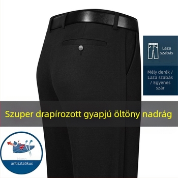 Téli férfi nadrág középkorúaknak, üzleti casual stílus, gyapjú-nailon keverék anyagból, övvel és cipzárral