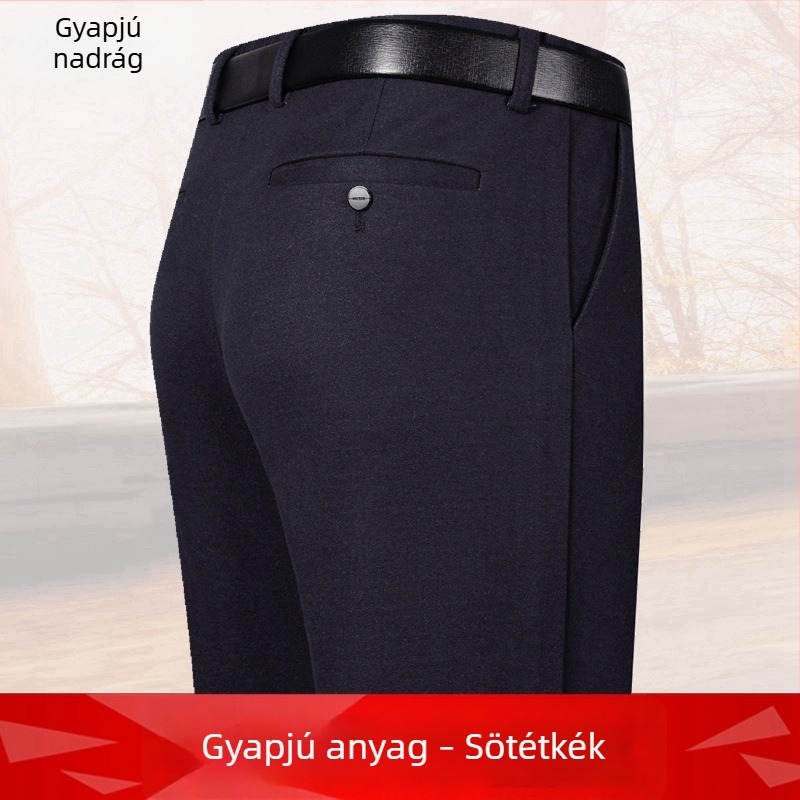Téli férfi nadrág középkorúaknak, üzleti casual stílus, gyapjú-nailon keverék anyagból, övvel és cipzárral