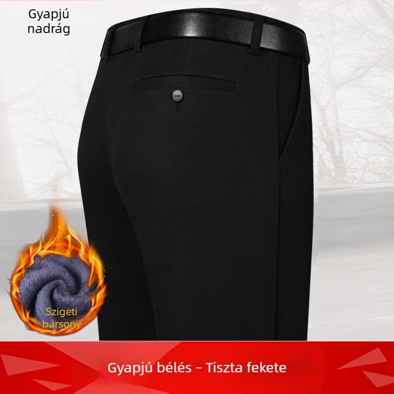 Téli férfi nadrág középkorúaknak, üzleti casual stílus, gyapjú-nailon keverék anyagból, övvel és cipzárral