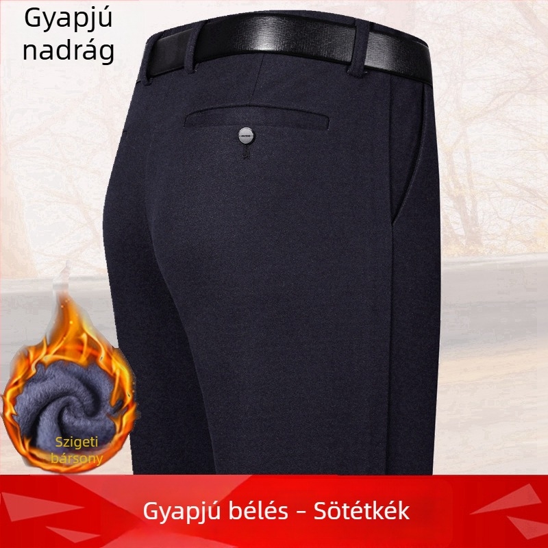 Téli férfi nadrág középkorúaknak, üzleti casual stílus, gyapjú-nailon keverék anyagból, övvel és cipzárral