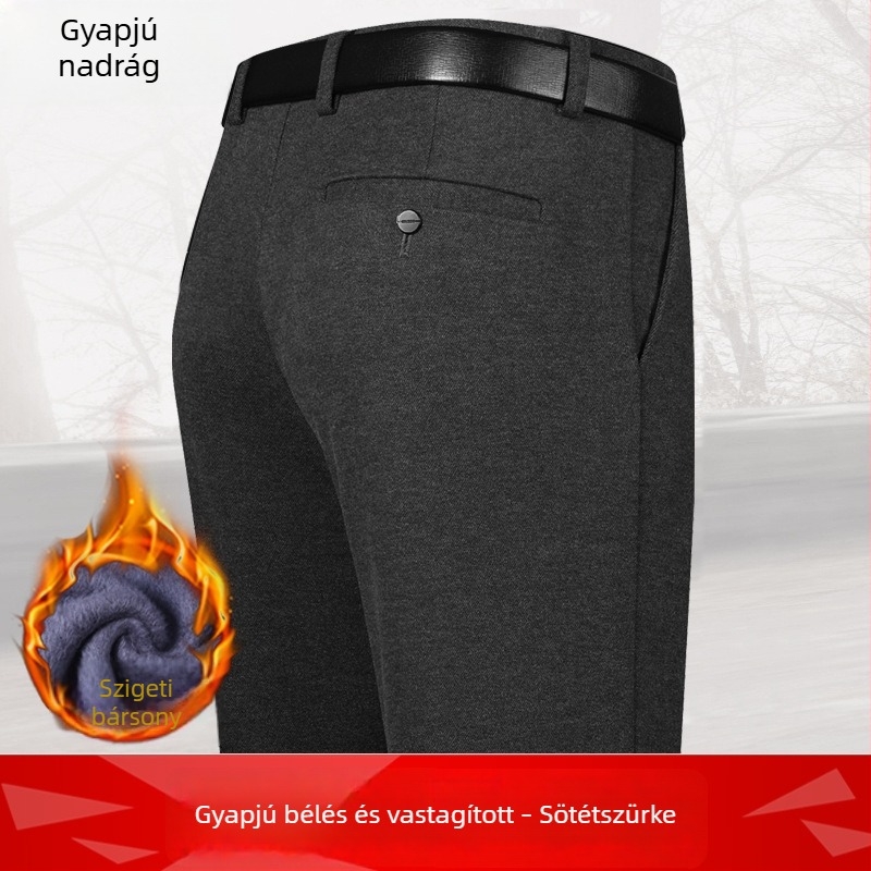 Téli férfi nadrág középkorúaknak, üzleti casual stílus, gyapjú-nailon keverék anyagból, övvel és cipzárral