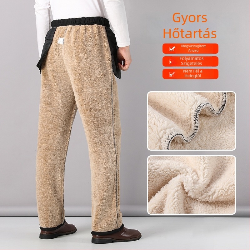 Téli férfi nadrág fleece belsővel, egyenes szárú, magas derék, casual viselet idős férfiaknak